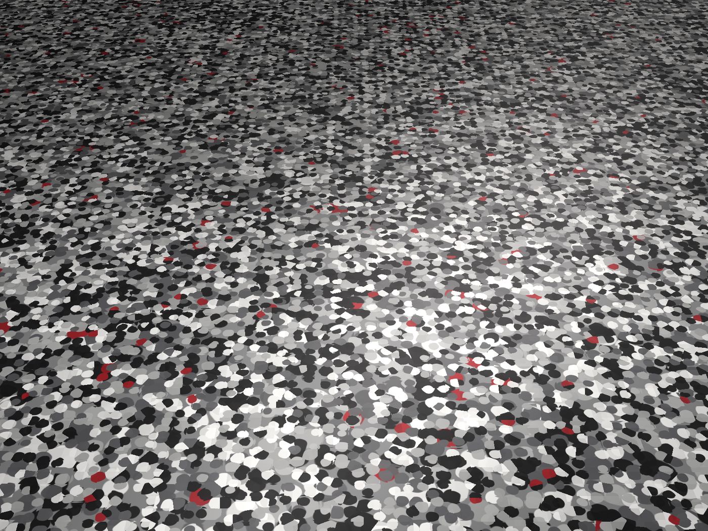 Rendu d’un sol de garage en résine finition flakes, éclats noirs, gris et blancs